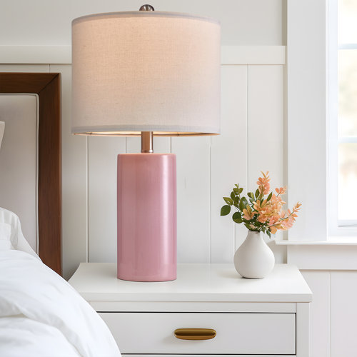 Latitude Run® Avawatz 22＂Modern Pink Ceramic Lamp, for Living Room Bedroom Farmhouse Nightstand ...